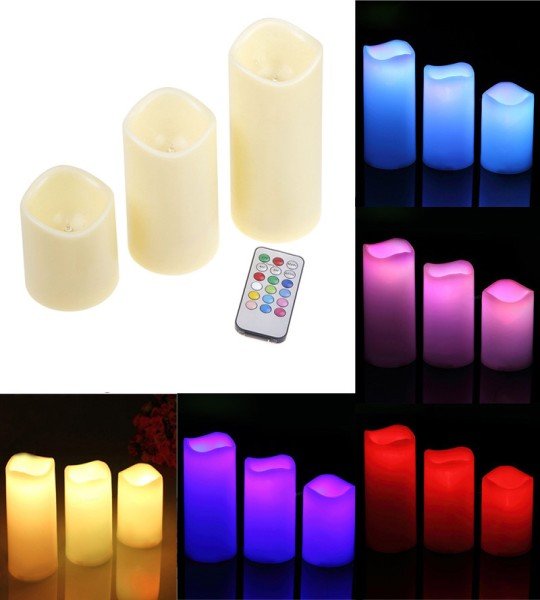 شموع بدون لهب بالريموت 3 قطع - 12 لون مختلف Led Candle With Remote Control - 3 Pcs