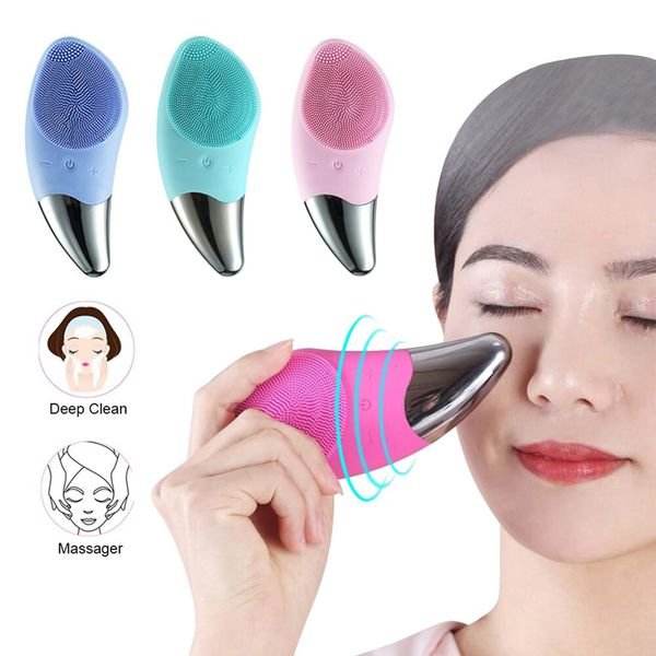 التراسونيك لتظيف الوجة بناحيتين مختلفين - Electric Silicone Ultrasonic Facial Cleanser Brush -2way