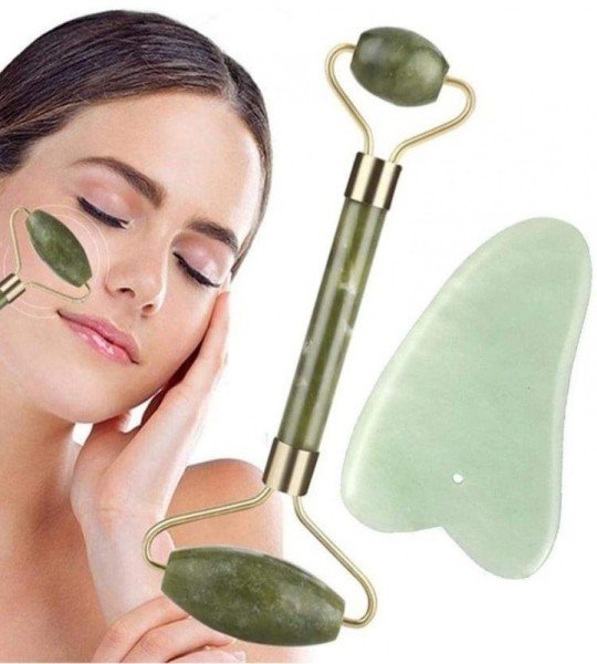أداة جاد رولر الأصلي وجوا شا Jade Roller Gua Sha Set